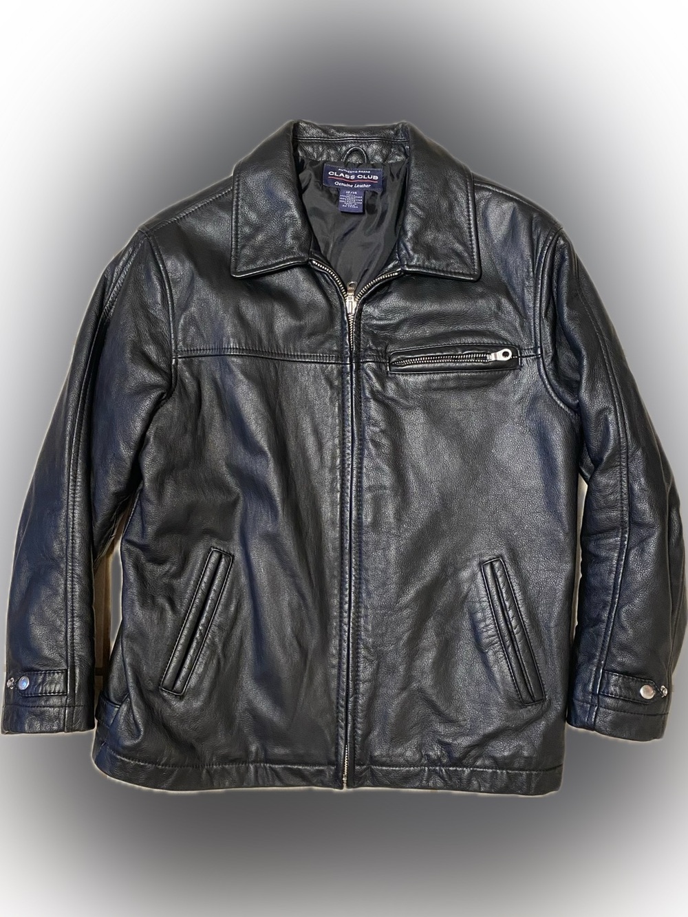 Class Club Black Leather Zip-Front Bomber Jacket